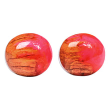 Load image into Gallery viewer, Round Beechwood and Pink Resin Stud Earrings from Armenia - Pink Forever | NOVICA
