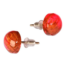 Load image into Gallery viewer, Round Beechwood and Pink Resin Stud Earrings from Armenia - Pink Forever | NOVICA
