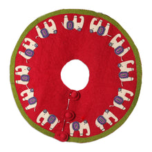 Load image into Gallery viewer, Handmade Elephant-Themed Red and Green Wool Felt Tree Skirt - Christmas Giants | NOVICA
