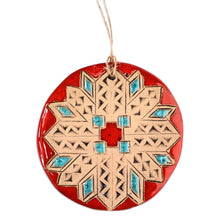 Load image into Gallery viewer, Painted Floral Red and Turquoise Ceramic Amulet Home Accent - Red Blessings | NOVICA
