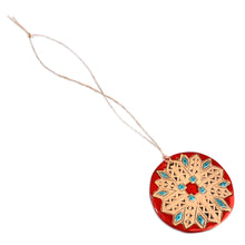 Load image into Gallery viewer, Painted Floral Red and Turquoise Ceramic Amulet Home Accent - Red Blessings | NOVICA
