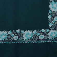 Load image into Gallery viewer, Floral Embroidered Wool and Rayon Shawl in Teal Hues - Teal Glory | NOVICA
