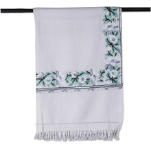 Load image into Gallery viewer, Rayon-Embroidered Woven Wool Shawl in Grey and Turquoise - Pearl Grey Glory | NOVICA
