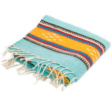 Load image into Gallery viewer, Handwoven Aquamarine and Marigold Zapotec Wool Rug (2x3) - Marigold Gems | NOVICA
