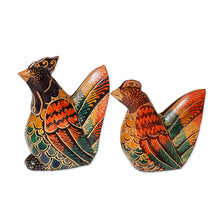 Load image into Gallery viewer, Set of 2 Batik Chicken-Shaped Pule Wood Figurines - Couple Chicken | NOVICA
