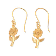 Load image into Gallery viewer, Polished 18k Gold-Plated Sunflower Dangle Earrings - Golden Adoration | NOVICA
