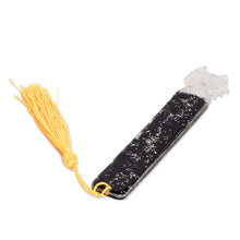 Load image into Gallery viewer, Handcrafted Cat-Themed Resin Bookmark with Yellow Tassel - Feline Legends | NOVICA
