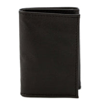 Load image into Gallery viewer, Eco-Friendly Recycled Leather Men's Trifold Wallet in Black - Elegant Organization | NOVICA
