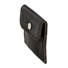 Load image into Gallery viewer, Handmade Eco-Friendly Black Recycled Leather Coin Purse - Handy Environment | NOVICA
