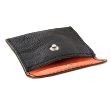 Load image into Gallery viewer, Handmade Eco-Friendly Black Recycled Leather Coin Purse - Handy Environment | NOVICA
