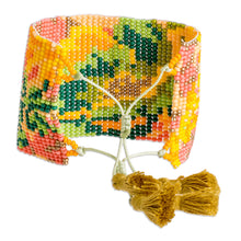 Load image into Gallery viewer, Adjustable Orange and Green Glass Beaded Wristband Bracelet - Tropical Winds | NOVICA
