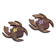 Load image into Gallery viewer, Set of 2 Hand-Painted Floral Crab-Shaped Wood Magnets - Paradisial Crab | NOVICA
