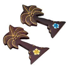 Load image into Gallery viewer, Set of 2 Hand-Painted Floral Palm Tree-Shaped Wood Magnets - Paradisial Coasts | NOVICA
