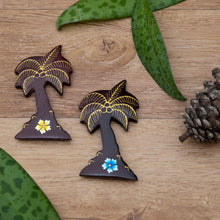 Load image into Gallery viewer, Set of 2 Hand-Painted Floral Palm Tree-Shaped Wood Magnets - Paradisial Coasts | NOVICA
