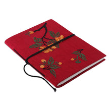 Load image into Gallery viewer, Indian Handmade Floral Rayon-Embroidered Journal in Red Hues - Romantic Sonata | NOVICA
