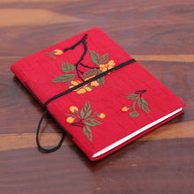 Load image into Gallery viewer, Indian Handmade Floral Rayon-Embroidered Journal in Red Hues - Romantic Sonata | NOVICA
