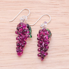 Load image into Gallery viewer, Grape Themed Handblown Glass Dangle Earrings in Purple - Purple Grapes | NOVICA
