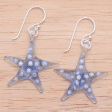 Load image into Gallery viewer, Light Blue &amp; White Handblown Glass Starfish Dangle Earrings - Light Blue Starfish | NOVICA
