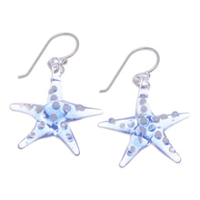 Load image into Gallery viewer, Light Blue &amp; White Handblown Glass Starfish Dangle Earrings - Light Blue Starfish | NOVICA
