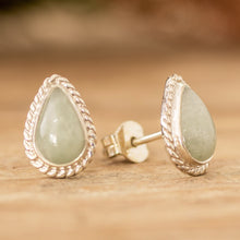 Load image into Gallery viewer, High-Polished Teardrop-Shaped Green Jade Stud Earrings - Teardrop Abundance | NOVICA
