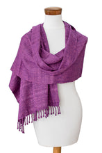 Load image into Gallery viewer, Hand-Woven Textured Fringed Cotton Scarf in Purple and Pink - Purple Serenade | NOVICA
