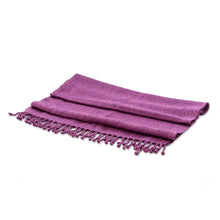 Load image into Gallery viewer, Hand-Woven Textured Fringed Cotton Scarf in Purple and Pink - Purple Serenade | NOVICA

