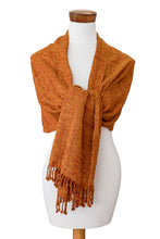 Load image into Gallery viewer, Hand-Woven Textured Fringed Cotton Scarf in Yellow and Red - Geometric Fire | NOVICA
