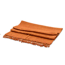 Load image into Gallery viewer, Hand-Woven Textured Fringed Cotton Scarf in Yellow and Red - Geometric Fire | NOVICA
