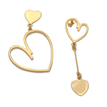 Load image into Gallery viewer, Polished 18k Gold-Plated Heart-Themed Dangle Earrings - Golden Heartbeat | NOVICA
