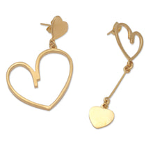 Load image into Gallery viewer, Polished 18k Gold-Plated Heart-Themed Dangle Earrings - Golden Heartbeat | NOVICA
