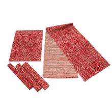 Load image into Gallery viewer, Set of 5 Leafy Red and Ivory Table Runner and Placemats - Red Eden | NOVICA
