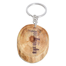 Load image into Gallery viewer, Hand-Carved Pinewood Keychain with Volcano Painting - Volcano Charm | NOVICA
