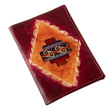 Load image into Gallery viewer, Chakana-Themed Burgundy Leather Passport Cover from Peru - Chakana Tapestry | NOVICA
