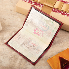 Load image into Gallery viewer, Chakana-Themed Burgundy Leather Passport Cover from Peru - Chakana Tapestry | NOVICA
