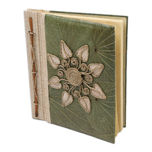 Load image into Gallery viewer, Handmade Natural Fiber Floral Journal with Green Leaves - Magnolia Memories | NOVICA

