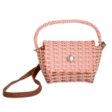 Load image into Gallery viewer, Handwoven Recycled Vinyl Cord Sling and Handle Bag in Peach - Peachy Chic | NOVICA
