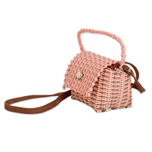 Load image into Gallery viewer, Handwoven Recycled Vinyl Cord Sling and Handle Bag in Peach - Peachy Chic | NOVICA
