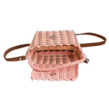 Load image into Gallery viewer, Handwoven Recycled Vinyl Cord Sling and Handle Bag in Peach - Peachy Chic | NOVICA
