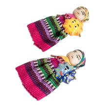Load image into Gallery viewer, Handmade Cotton and Ceramic Sun and Moon Worry Doll Magnets - Sun &amp; Moon Energies | NOVICA
