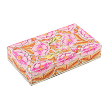 Load image into Gallery viewer, Pink Papier Mache on Wood Floral Leaf &amp; Bird Decorative Box - Blooming Kashmir in Pink | NOVICA
