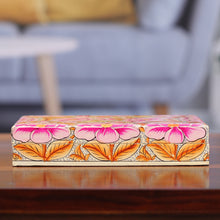 Load image into Gallery viewer, Pink Papier Mache on Wood Floral Leaf &amp; Bird Decorative Box - Blooming Kashmir in Pink | NOVICA
