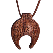 Load image into Gallery viewer, Hand-Carved Cultural Walnut Wood Pendant Necklace - Classic Talisman | NOVICA
