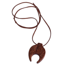 Load image into Gallery viewer, Hand-Carved Cultural Walnut Wood Pendant Necklace - Classic Talisman | NOVICA
