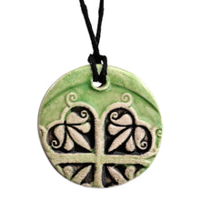 Load image into Gallery viewer, Hand-Painted Classic Leafy Green Ceramic Pendant Necklace - Vital Blossom | NOVICA
