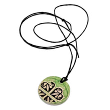 Load image into Gallery viewer, Hand-Painted Classic Leafy Green Ceramic Pendant Necklace - Vital Blossom | NOVICA
