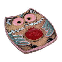 Load image into Gallery viewer, Armenian Hand-Painted Owl with Pomegranate Ceramic Magnet - Pomegranate Owl | NOVICA
