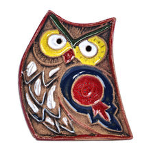 Load image into Gallery viewer, Owl and Pomegranate Ceramic Magnet Hand-Painted in Armenia - Owl Wisdom | NOVICA
