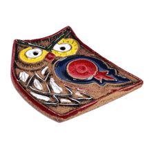 Load image into Gallery viewer, Owl and Pomegranate Ceramic Magnet Hand-Painted in Armenia - Owl Wisdom | NOVICA
