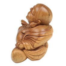 Load image into Gallery viewer, Suar Wood Sculpture of Laughing Buddha Hand-Carved in Bali - Blissful Buddha | NOVICA
