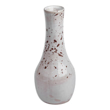 Load image into Gallery viewer, Hand-Painted Glazed Splatter Ceramic Vase in White and Brown - White Elegance | NOVICA
